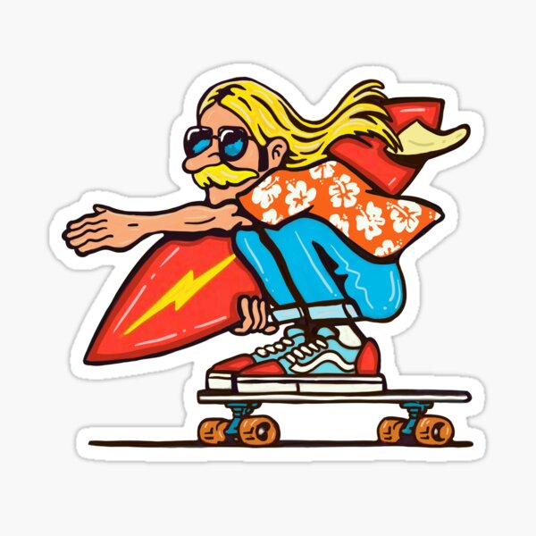 Aperçu de l'œuvre Mec cool surf & skate en chemise et lunettes hawaïennes créée et vendue par Kludoman.