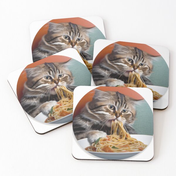 Item preview, cat eating spaghetti, Kitty chowing down on noodles designed and sold by Benjamin Christopher.