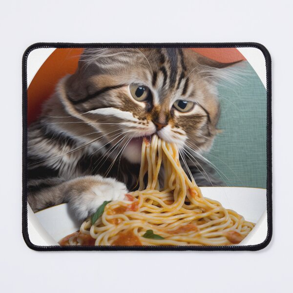 Item preview, cat eating spaghetti, Kitty chowing down on noodles designed and sold by Benjamin Christopher.