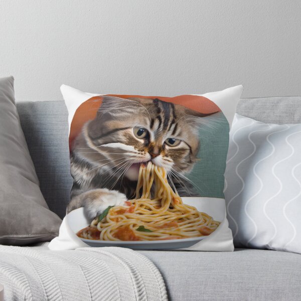 Item preview, cat eating spaghetti, Kitty chowing down on noodles designed and sold by Benjamin Christopher.