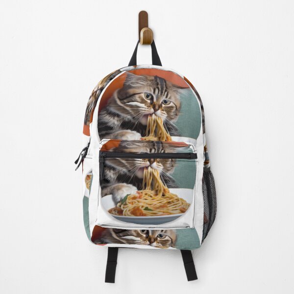 Item preview, cat eating spaghetti, Kitty chowing down on noodles designed and sold by Benjamin Christopher.