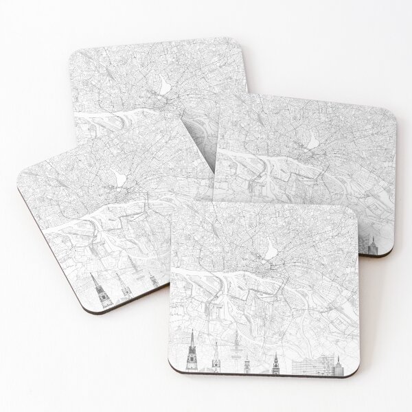 Item preview, Hamburg Map Skyline BW Line by LandSartprints designed and sold by LandSartprints.