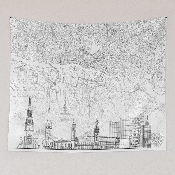 Item preview, Hamburg Map Skyline BW Line by LandSartprints designed and sold by LandSartprints.