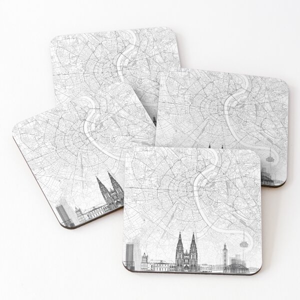 Item preview, Cologne Map Skyline BW Line by LandSartprints designed and sold by LandSartprints.