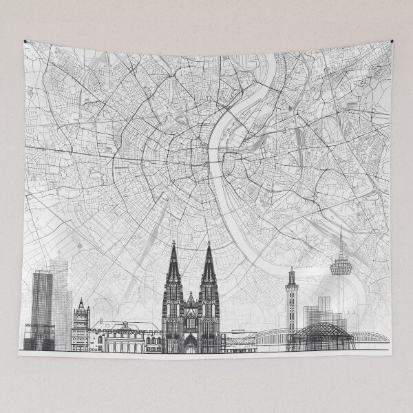 Item preview, Cologne Map Skyline BW Line by LandSartprints designed and sold by LandSartprints.