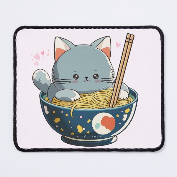 Item preview, Kawaii cat eating noodles designed and sold by lelixart.