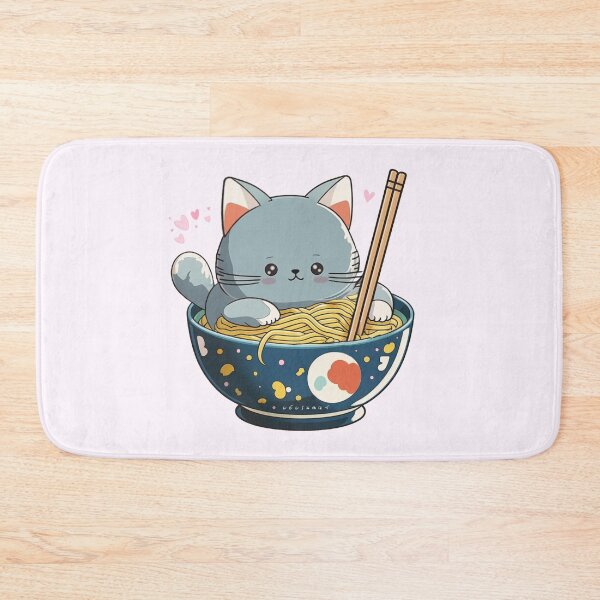 Aperçu de l'œuvre Chat kawaii mangeant des nouilles créée et vendue par lelixart.