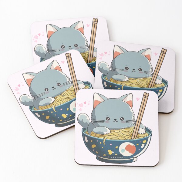 Item preview, Kawaii cat eating noodles designed and sold by lelixart.