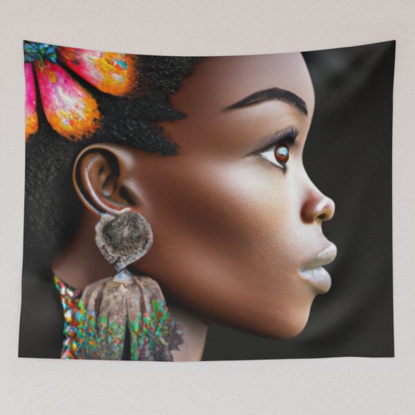 Item preview, Stunning African Tribal Queen With Flowers, Nubian Queen Tribal Art designed and sold by Flowerartlovers.