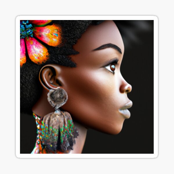 Aperçu de l'œuvre Superbe reine tribale africaine avec des fleurs, art tribal de la reine nubienne créée et vendue par Flowerartlovers.