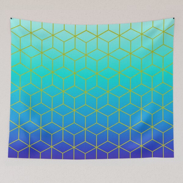 Item preview, Gold Cubes on Gradient Blue designed and sold by zibziby.