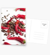 Modern chili and coffee beans Postcards