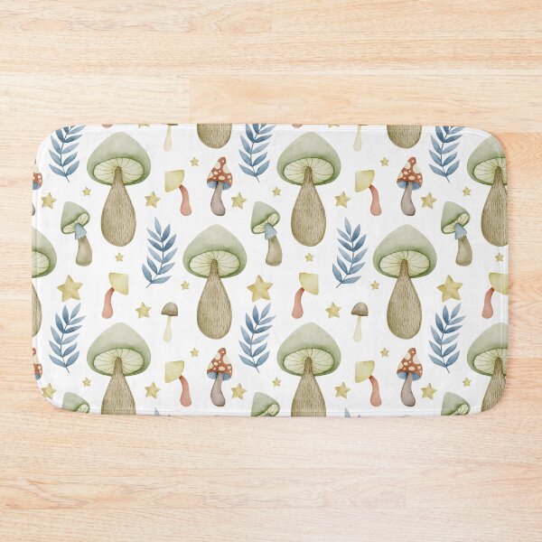 Item preview, Soft Mushrooms & Stars with Leaves on White - Witchy Pattern designed and sold by ThriceRound.