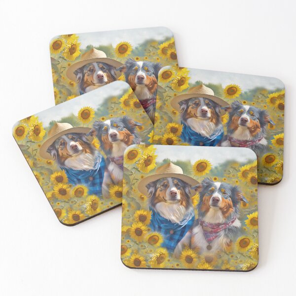 Item preview, Australian Shepherd Farmers in Sunflowers designed and sold by candiscamera.