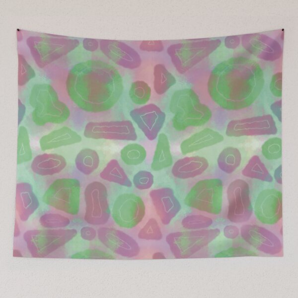 Item preview, Abstract random geometrical shapes green neon seamless pattern designed and sold by chuckletuckle.
