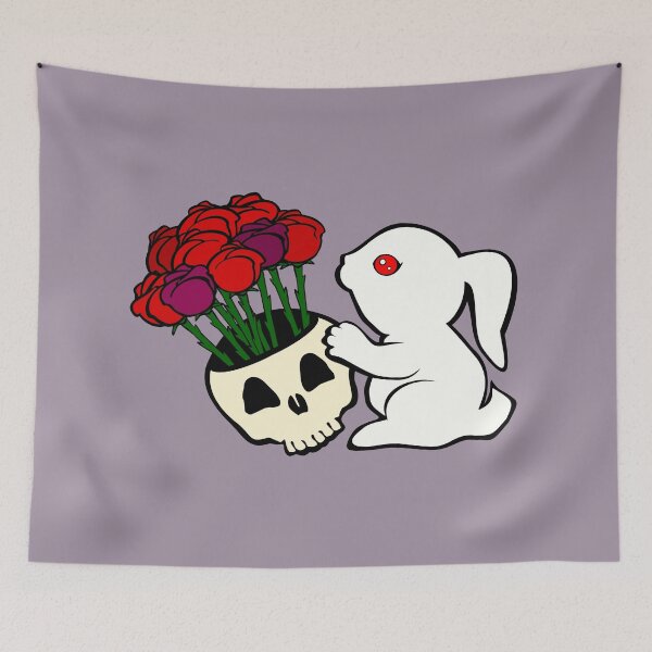 Item preview, killer bunny rabbit skull flowers roses red designed and sold by MiraNomegusta.