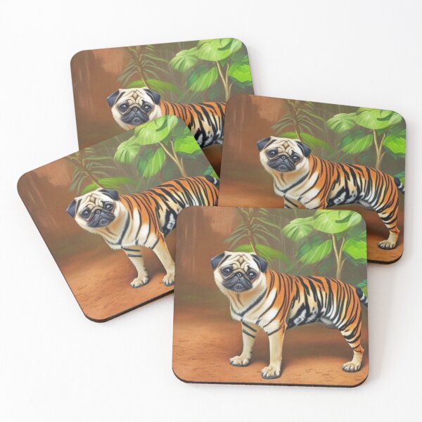 Item preview, Tiger Pug. Tropical Pug. Pug in the jungle. Rainforest Pug. Jungle Pug designed and sold by Doggymadness.