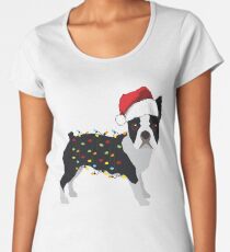 Boston Terrier Holiday Christmas Lights Women's Premium T-Shirt