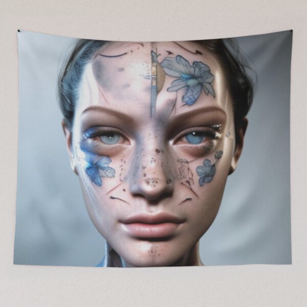 Item preview, My name is Amii - Cyborg Humanoid Girl With Blue, Floral Tattoo’s  designed and sold by Flowerartlovers.