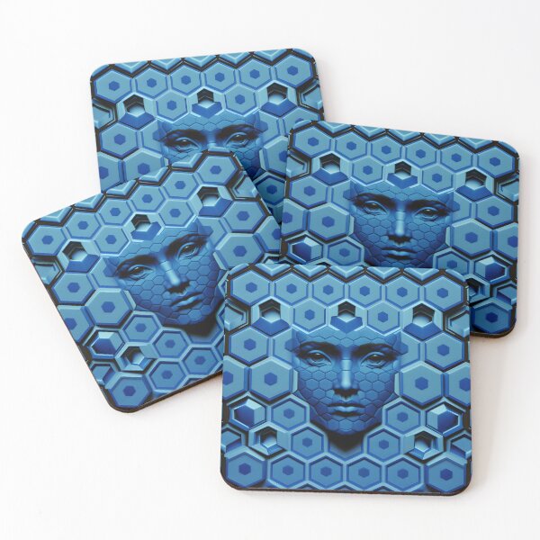 Item preview, Blue Hexagon Face Repeating Pattern designed and sold by chamlogic.