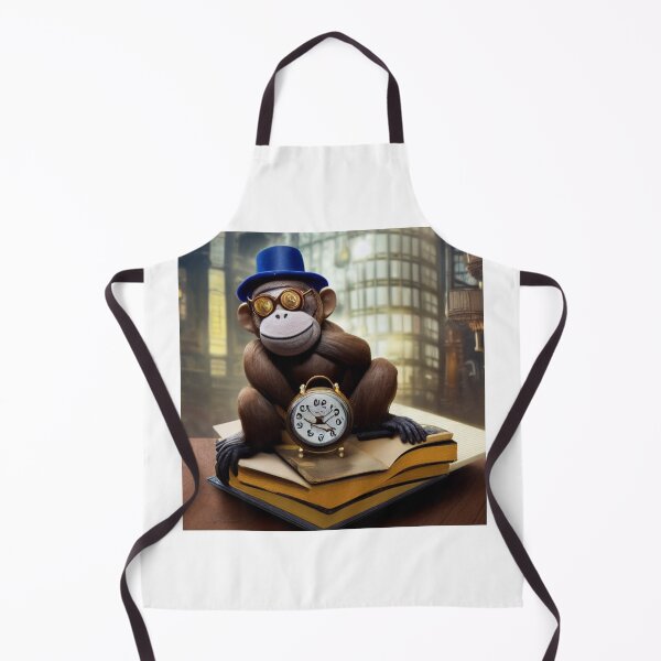 Item preview, Steampunk monkey wearing glasses and a hat holding a clock sitting on books designed and sold by RemieJames.