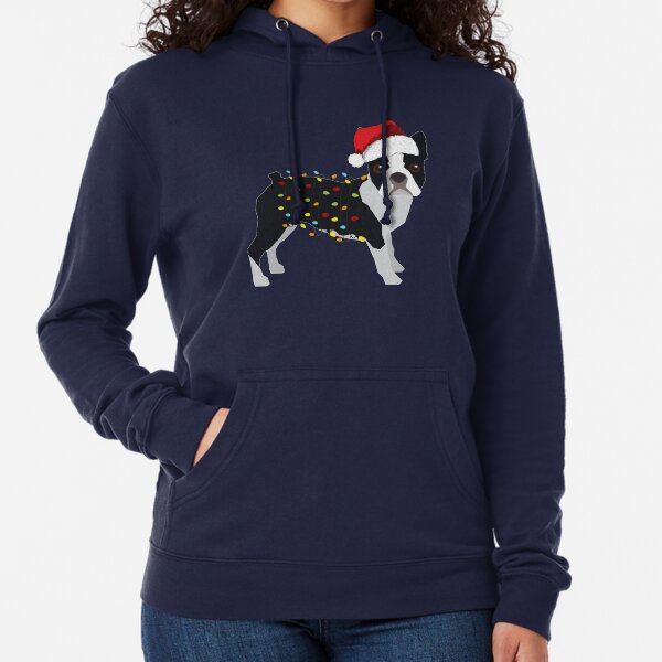 Boston Terrier Holiday Christmas Lights Lightweight Hoodie