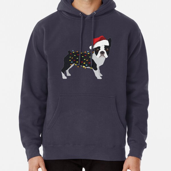 Boston Terrier Holiday Christmas Lights Pullover Hoodie