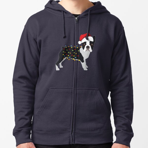Boston Terrier Holiday Christmas Lights Zipped Hoodie