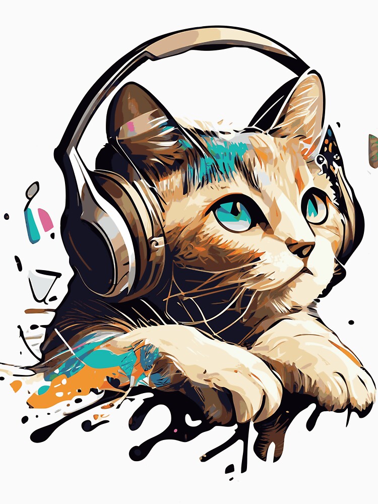 Dj cat wearing headphones Digital Art / Computer Art, Illustration