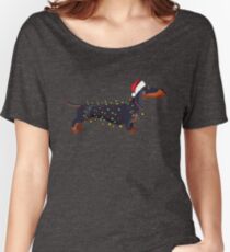 Camiseta ancha para mujer Dachshund Doxie salchicha luz de Navidad