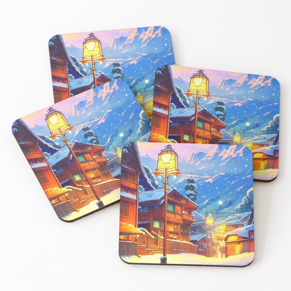 Item preview, Cozy log cabins on the mountain Anime scenery designed and sold by hedoniism-shop.