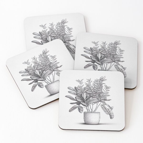 Item preview, Black and White Detailed ZZ Plant Drawing Illustration designed and sold by unrealartwork.