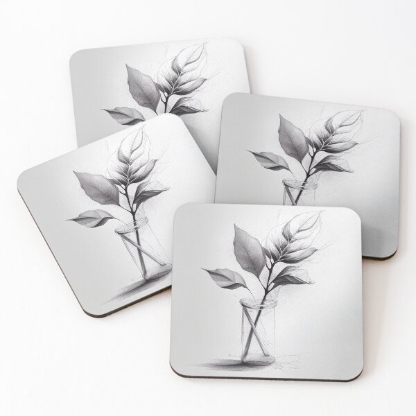 Item preview, Black and White Leaves Drawing Minimalist Sketch designed and sold by unrealartwork.