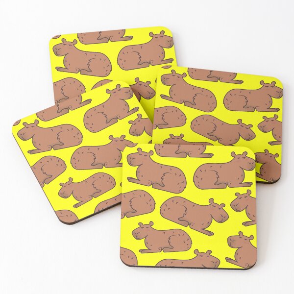 Item preview, capybara pattern.  animals on a yellow background. illustration designed and sold by Daria-design.
