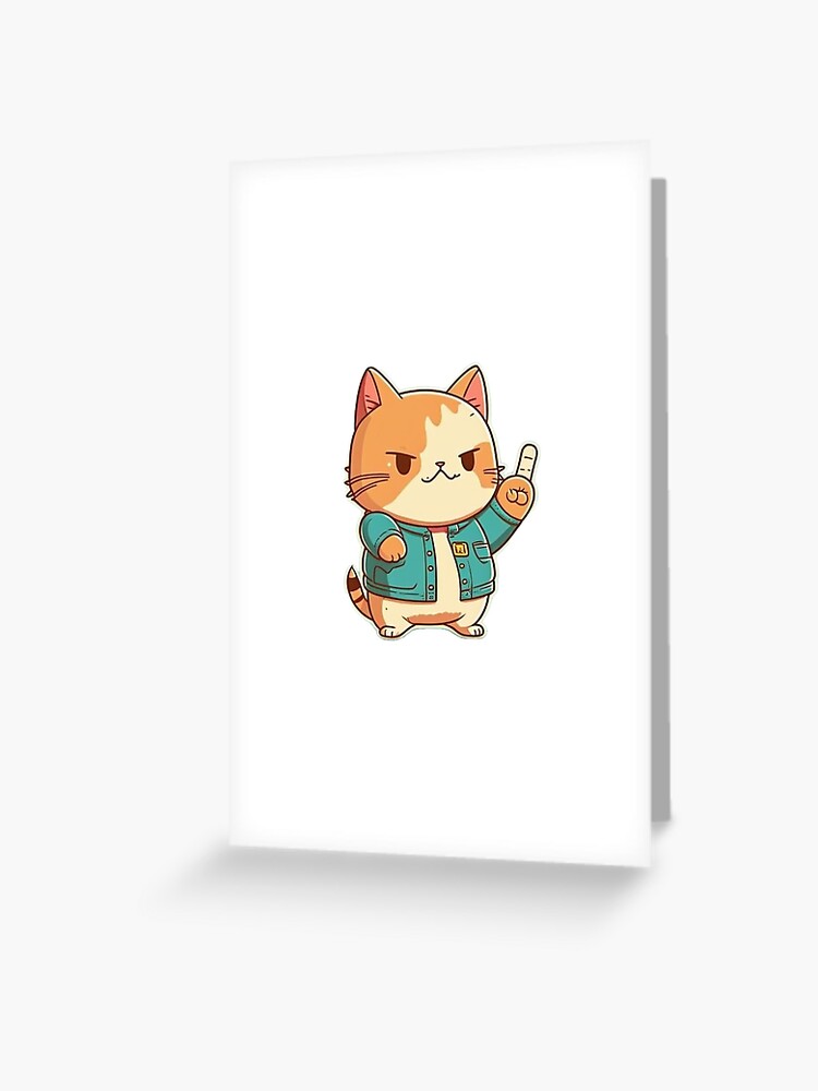 Cat holding up middle paw finger Greeting Card