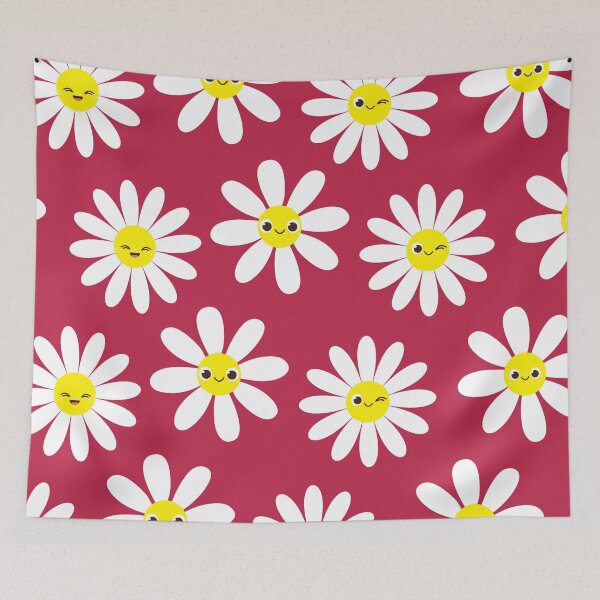 Item preview, Cute Happy Face Daisies on Viva Magenta Seamless Pattern Print designed and sold by ClaudiaFlores.
