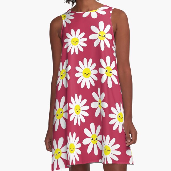 Item preview, Cute Happy Face Daisies on Viva Magenta Seamless Pattern Print designed and sold by ClaudiaFlores.