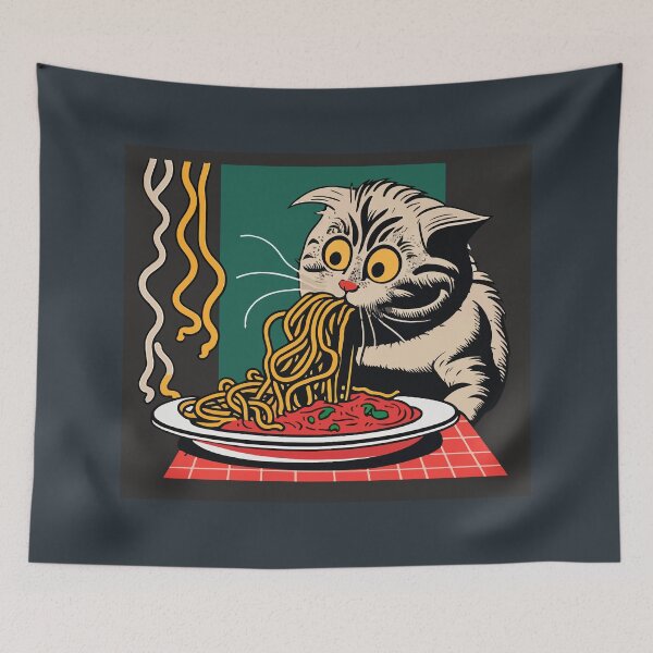 Item preview, Cat Eating Spaghetti at Italian Restaurant designed and sold by Tanis-Tweedale.