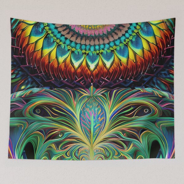 Item preview, Vibrant Fractal Flowers in the Cathedral of Sun: A Psychedelic Digital Painting designed and sold by TrippyTextiles.