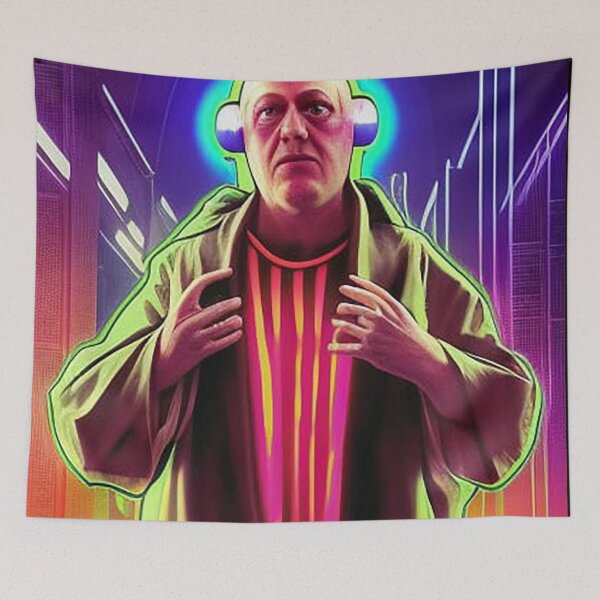 Item preview, Cyberpunk Aleister Crowley The Great Beast of Thelema with earphones painted in a Surrealist and Impressionist style designed and sold by Ataraxia  Apparel.