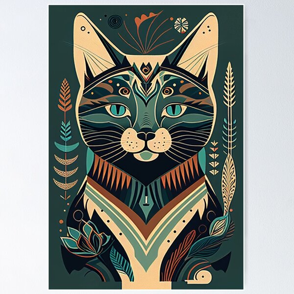 Artikelvorschau, Boho Katze 2 abstrakte Kunstdruck Malerei Wanddekoration entworfen und verkauft von winterkitty88.