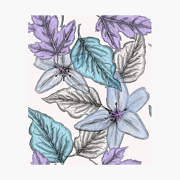 Item preview, Ink Lillies & Leaves Digital Art Pattern designed and sold by BirdsNatureArt.
