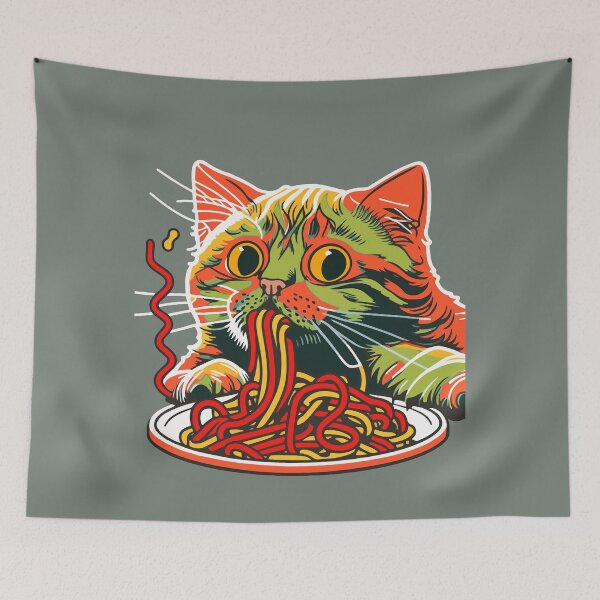 Item preview, Orange Tabby Cat Eating Spaghetti designed and sold by Tanis-Tweedale.