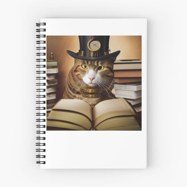 Item preview, Steampunk cat wearing a hat with a clock sitting  on books designed and sold by RemieJames.