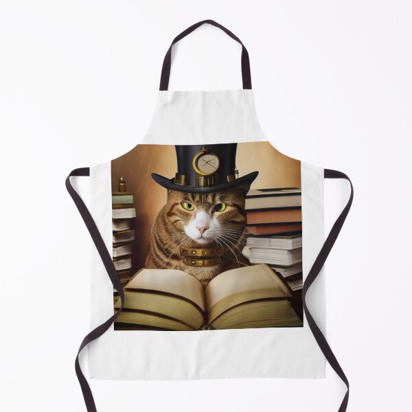 Item preview, Steampunk cat wearing a hat with a clock sitting  on books designed and sold by RemieJames.