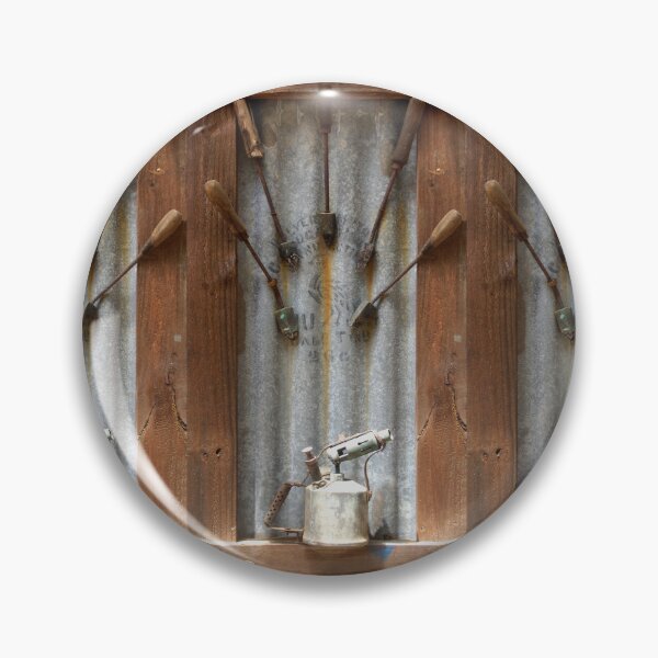 Item preview, Corrugated Iron, Blow torch and Tools in wooden frame by Adelaide artist Avril Thomas at Magpie Springs designed and sold by MagpieSprings.