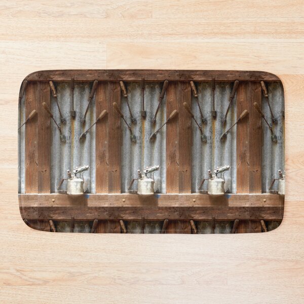 Item preview, Corrugated Iron, Blow torch and Tools in wooden frame by Adelaide artist Avril Thomas at Magpie Springs designed and sold by MagpieSprings.