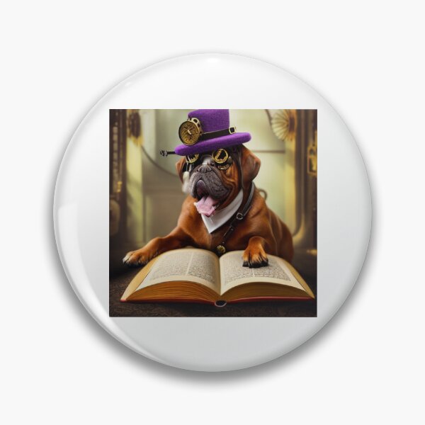 Item preview, Steampunk dog wearing glasses and a hat with a clock and a book designed and sold by RemieJames.