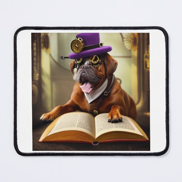 Item preview, Steampunk dog wearing glasses and a hat with a clock and a book designed and sold by RemieJames.