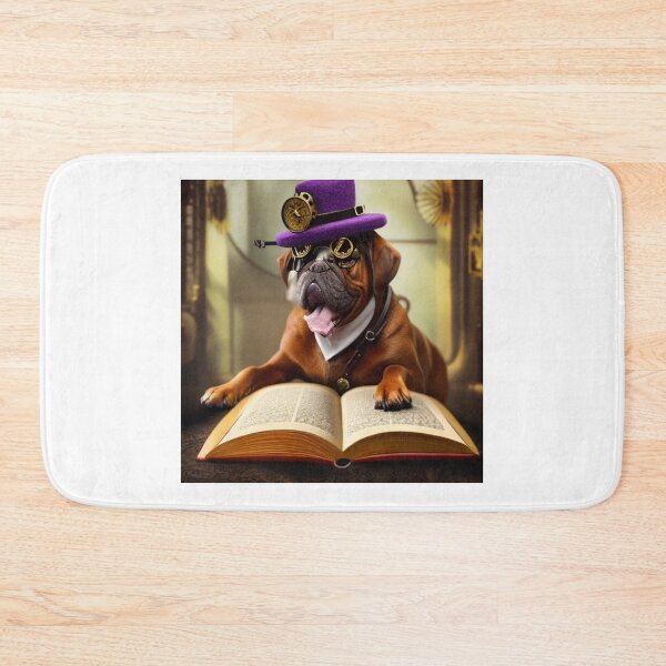 Item preview, Steampunk dog wearing glasses and a hat with a clock and a book designed and sold by RemieJames.